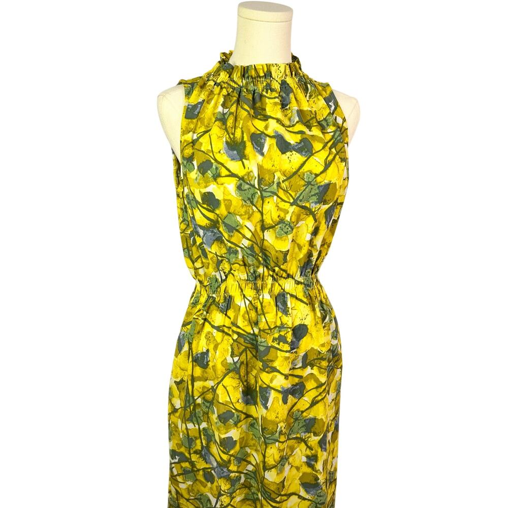Prologue Women Multi Floral Sleveless Mock Turtleneck Green Yellow Midi Dress Xs